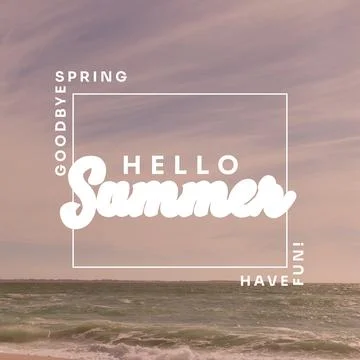 Composite of hello summer and have fun text with rectangle over beautiful Fotos Stock