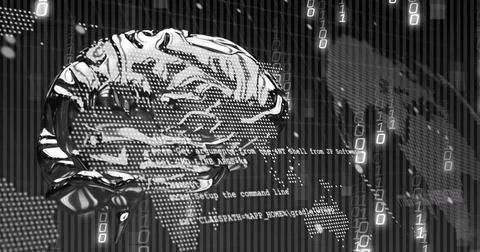 Composite of human brain, binary coding and data processing イラスト素材