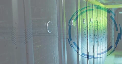 Composite of icon and data processing over computer servers Stock Illustration