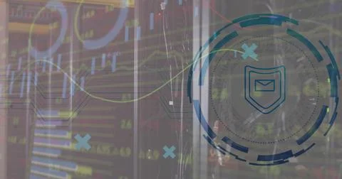 Composite of icon and data processing over computer servers 스톡 일러스트