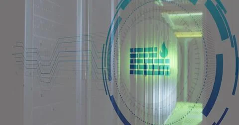 Composite of icon and data processing over computer servers 库存插图