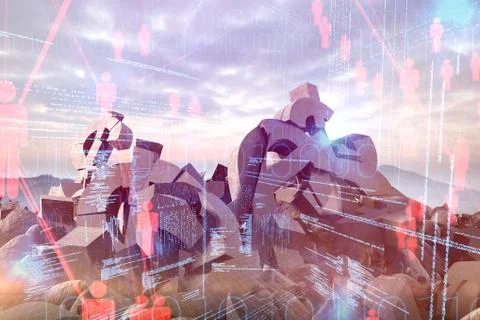 Composite image of 3d composite image of damaged currency symbols Illustrazione stock