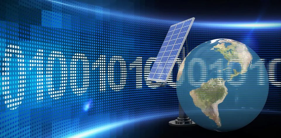 Composite image of 3d illustration of globe with solar panel 库存插图