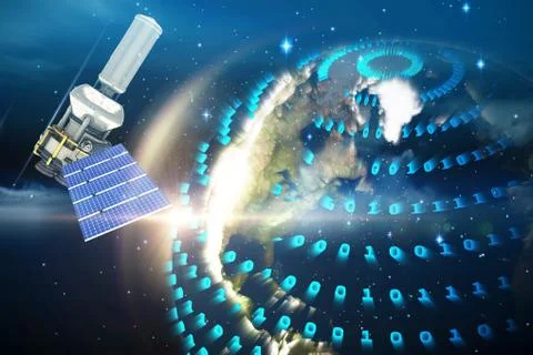 Composite image of 3d illustration of modern solar power satellite Ilustração Stock