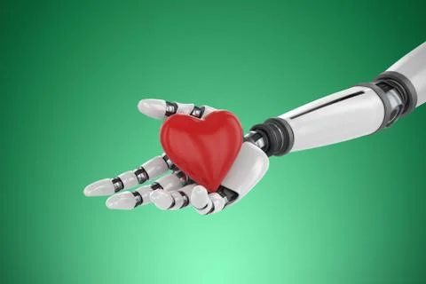 Composite image of 3d image of bionic person holding heart shape decor Stockillustratie