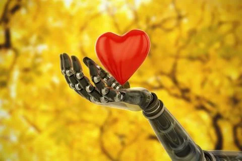 Composite image of 3d image of bionic person holding heard shape decoration Stockillustratie