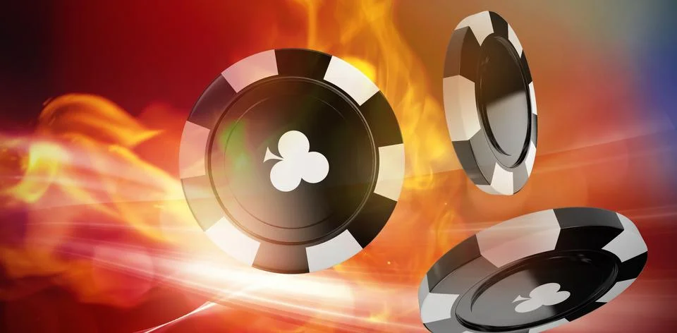 Composite image of 3d image of black casino token with clubs symbol 스톡 사진