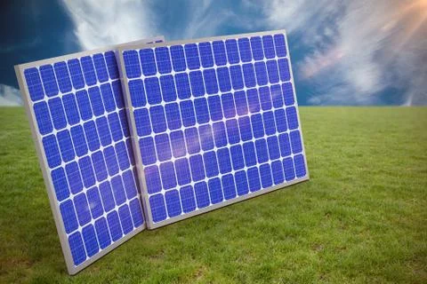 Composite image of 3d image of blue solar panels Stock Illustration