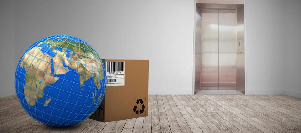 Composite image of 3d image of blue lines on planet earth by box Stock Illustration