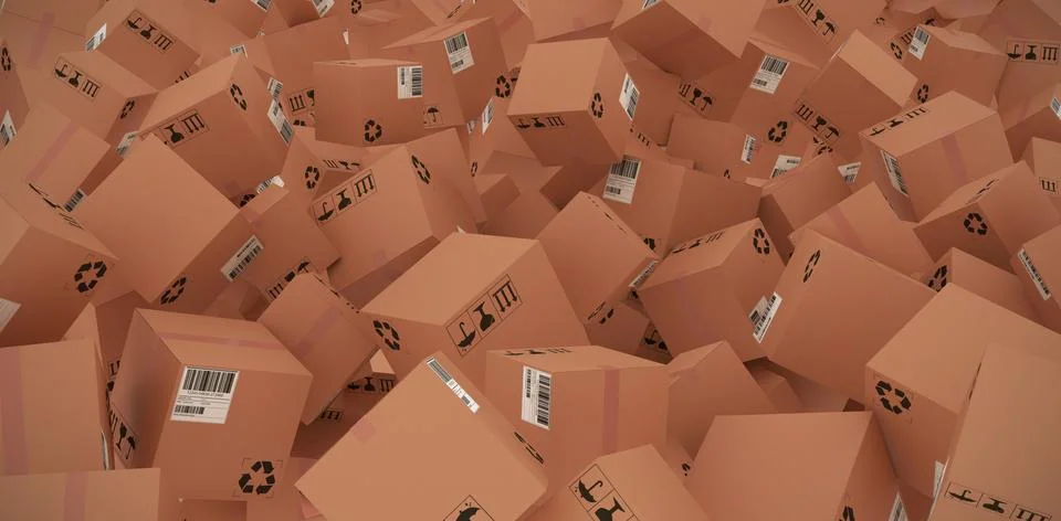 Composite image of 3d image of brown cardboard boxes 스톡 사진