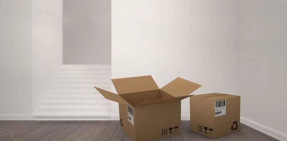 Composite image of 3d image of cardboad box 스톡 사진