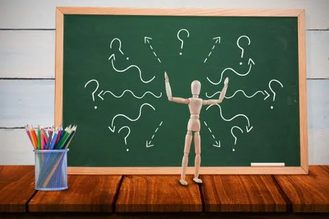 Composite image of 3d image of carefree wooden figurine with arms raised Stock Illustration