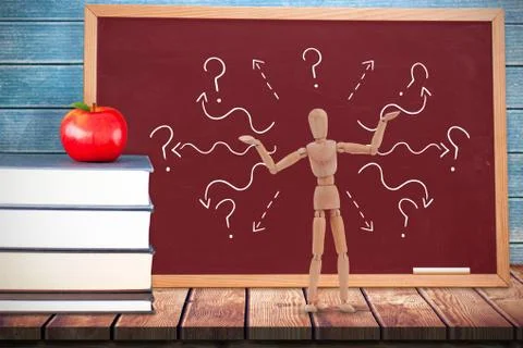 Composite image of 3d image of carefree wooden figurine standing with arms Stock Illustration