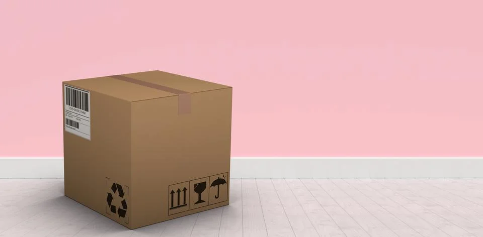Composite image of 3d image of courier box on Foto stock
