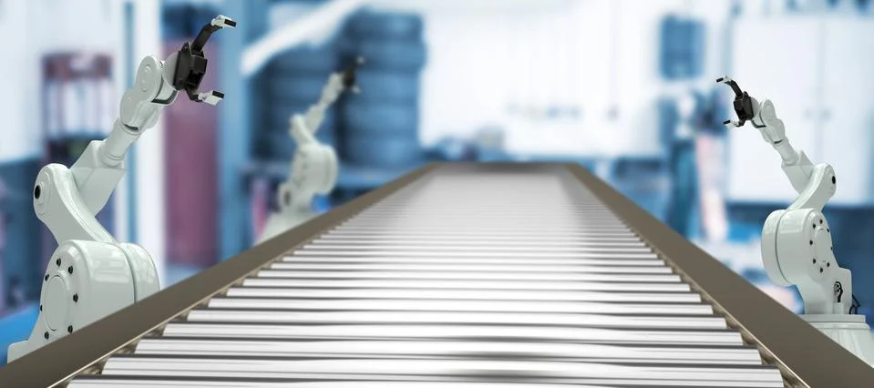 Composite image of 3d image of empty production line Stock Illustration