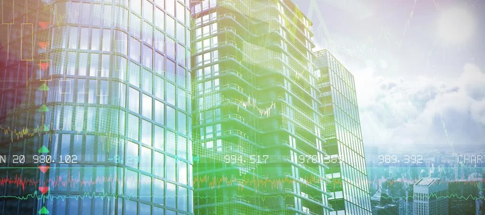 Composite image of 3d image of glass buildings Ilustración de archivo