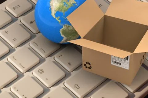 Composite image of 3d image of globe by empty cardboard box Stock Photos