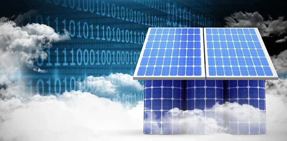 Composite image of 3d image of house model made from solar cell and panels 스톡 일러스트
