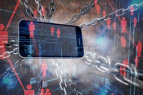 Composite image of 3d image of metallic silver chains intersecting Stockfoto's