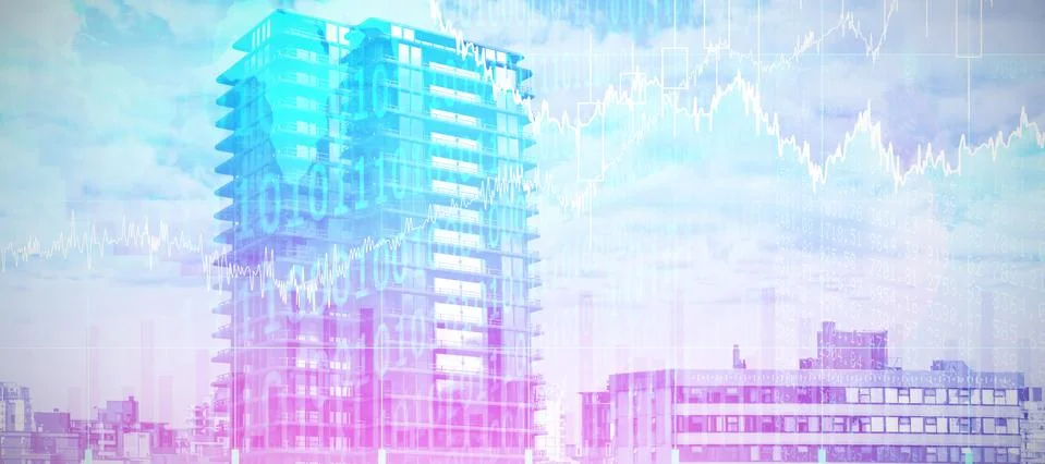 Composite image of 3d image of modern office building Illustrazione stock