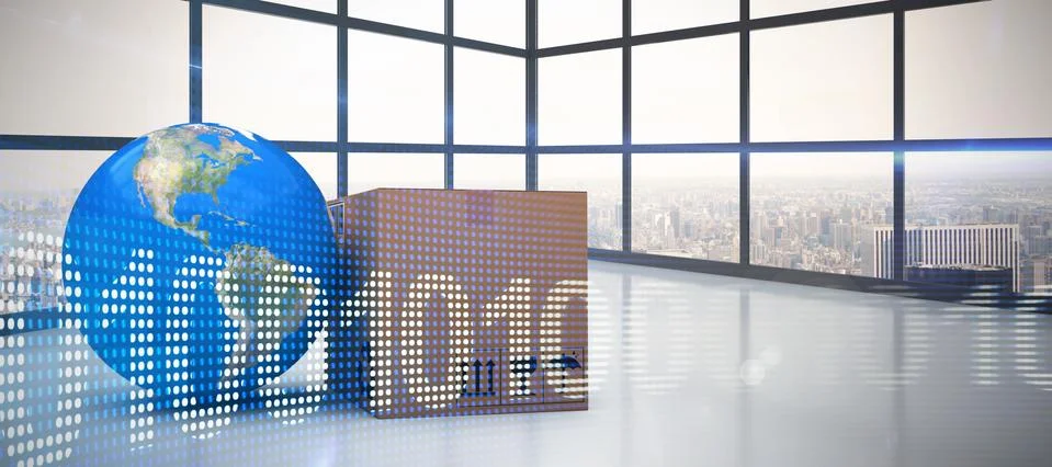 Composite image of 3d image of planet earth by cardboard box 스톡 일러스트