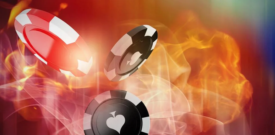 Composite image of 3d image of red casino token 스톡 사진