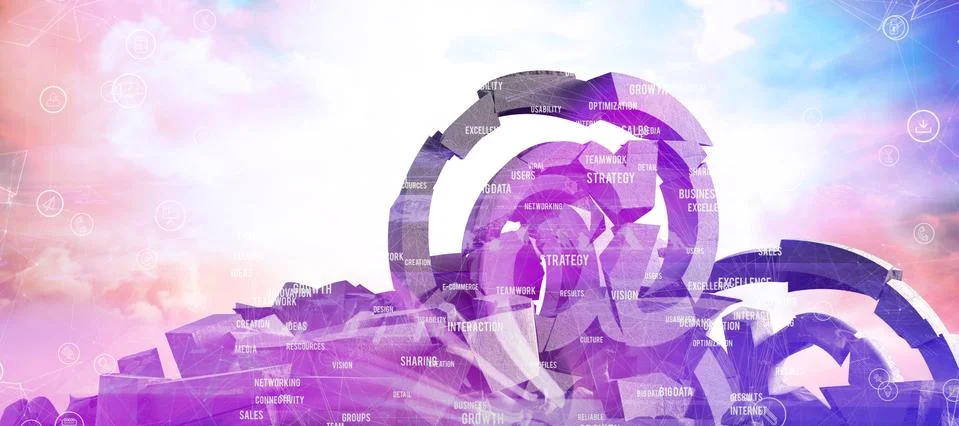 Composite image of 3d image of various broken symbols Stock Illustration