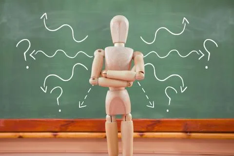 Composite image of 3d image of wooden figurine standing with arms crossed Stock Illustration