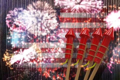 Composite image of 3D rockets for fireworks Stock Illustration