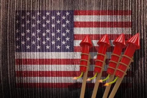 Composite image of 3D rockets for fireworks Stock Illustration