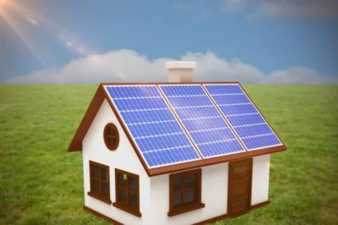 Composite image of 3d vector image of house with solar panels Stock Illustration