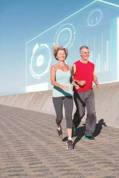 Composite image of active senior couple out for a jog Ilustração Stock