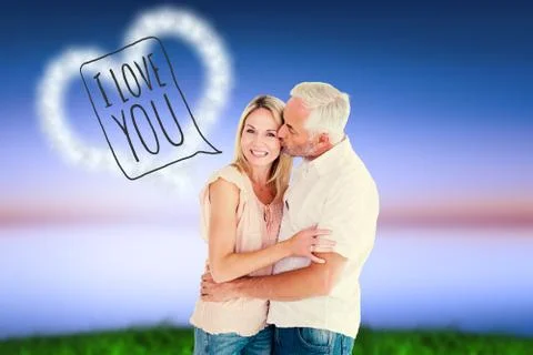 Composite image of affectionate man kissing his wife on the cheek Stock Illustration