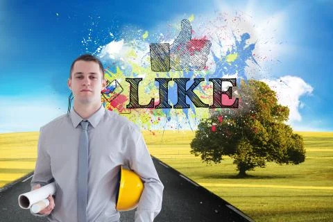 Composite image of architect carrying construction plans and helm Stock Illustration