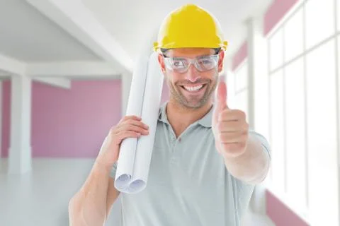 Composite image of architect with plan Stock Photos