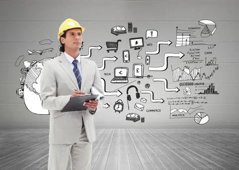 Composite image of architect taking notes Illustrazione stock