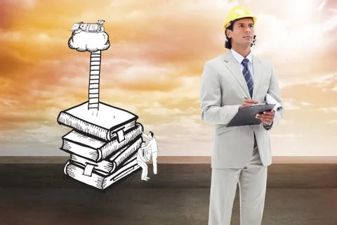 Composite image of architect taking notes Illustrazione stock
