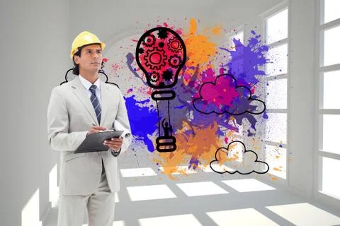 Composite image of architect taking notes Illustrazione stock