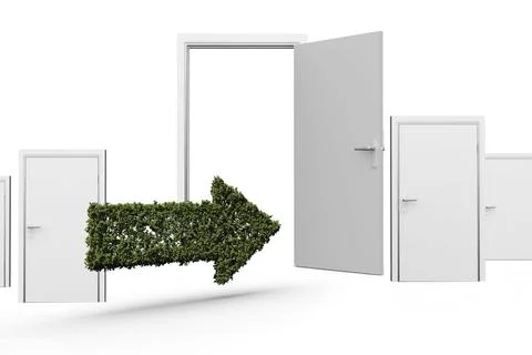 Composite image of arrow of topiary and doors Stock Photos