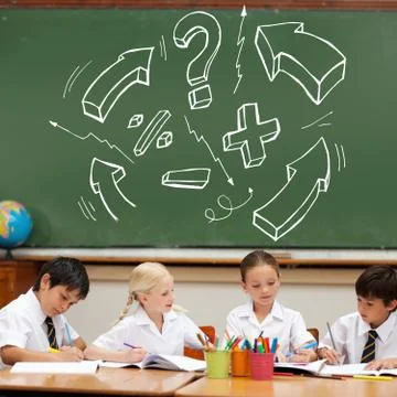 Composite image of arrows and math signs Illustrazione stock