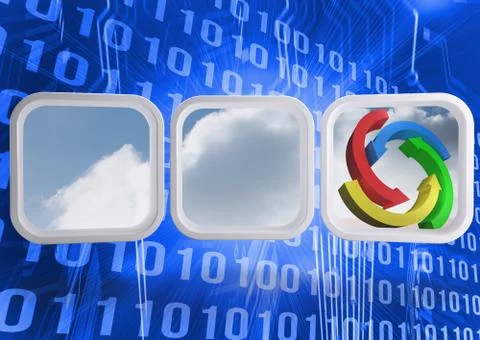 Composite image of arrows in sky on abstract screen Illustrazione stock