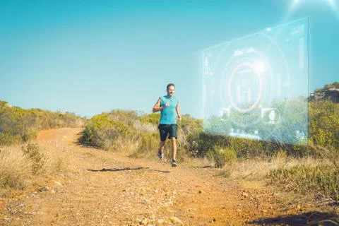 Composite image of athletic man jogging on country trail Stock Illustration