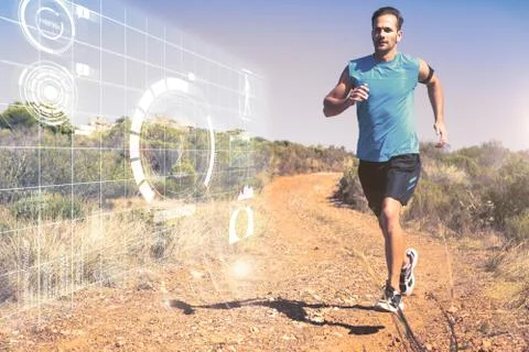 Composite image of athletic man jogging on country trail Stock Illustration
