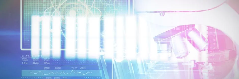 Composite image of atom and dna helix interface Stock Illustration