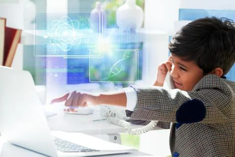 Composite image of atom and dna helix interface Stock Photos