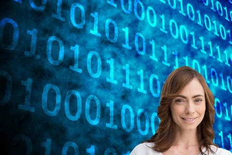 Composite image of attractive brunette pointing Illustrazione stock