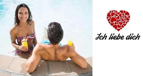 Composite image of attractive couple drinking cocktails in the pool Stock Illustration