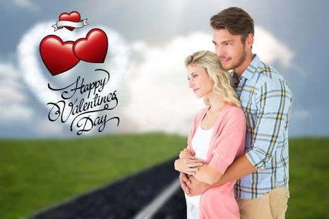 Composite image of attractive couple embracing and smiling Ilustração Stock