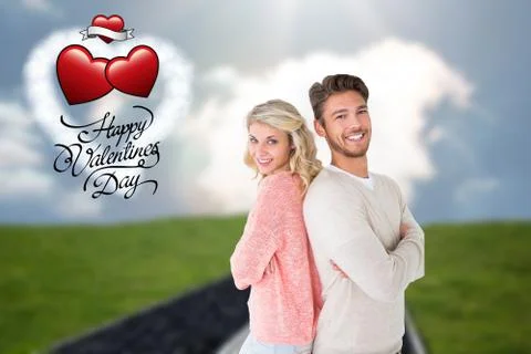 Composite image of attractive couple smiling with arms crossed Ilustração Stock