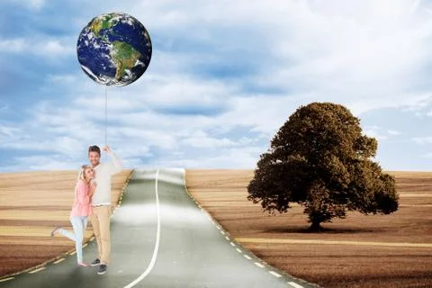 Composite image of attractive couple smiling and cheering Ilustração Stock